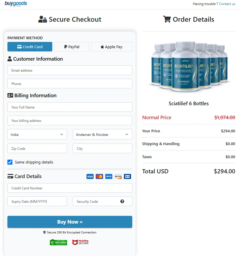 Sciatilief Order Page